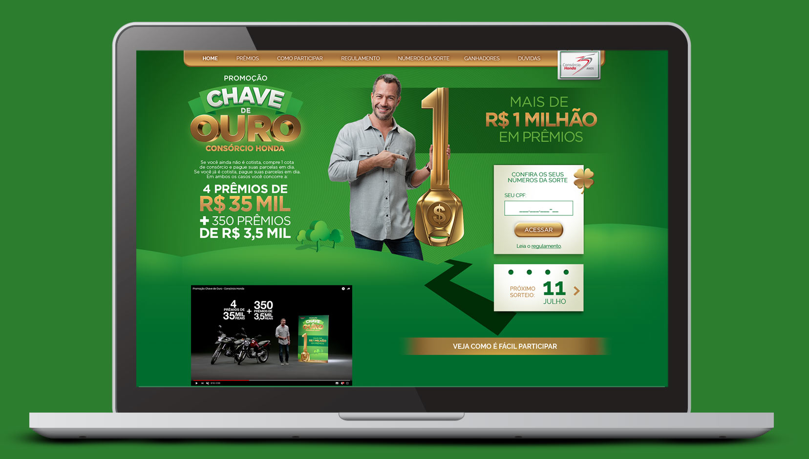 Site Promoção Consórcio Honda, materiais de divulgação