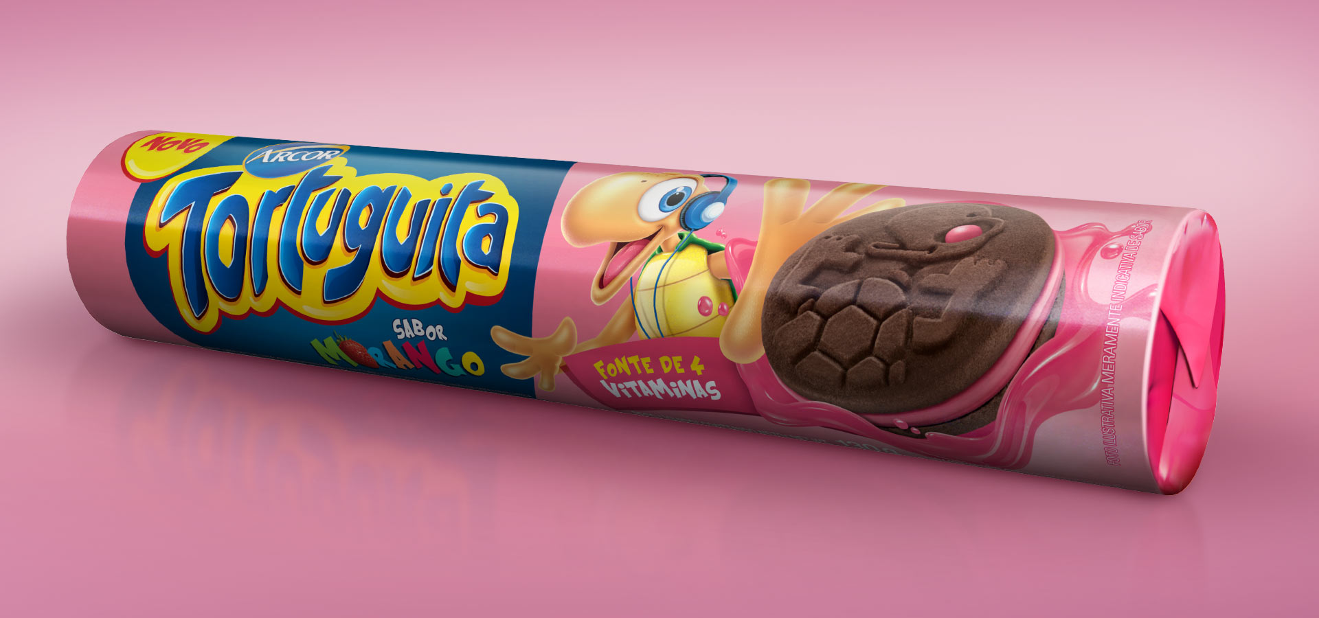 Tortuguita biscoitos recheados, embalagem sabor morango