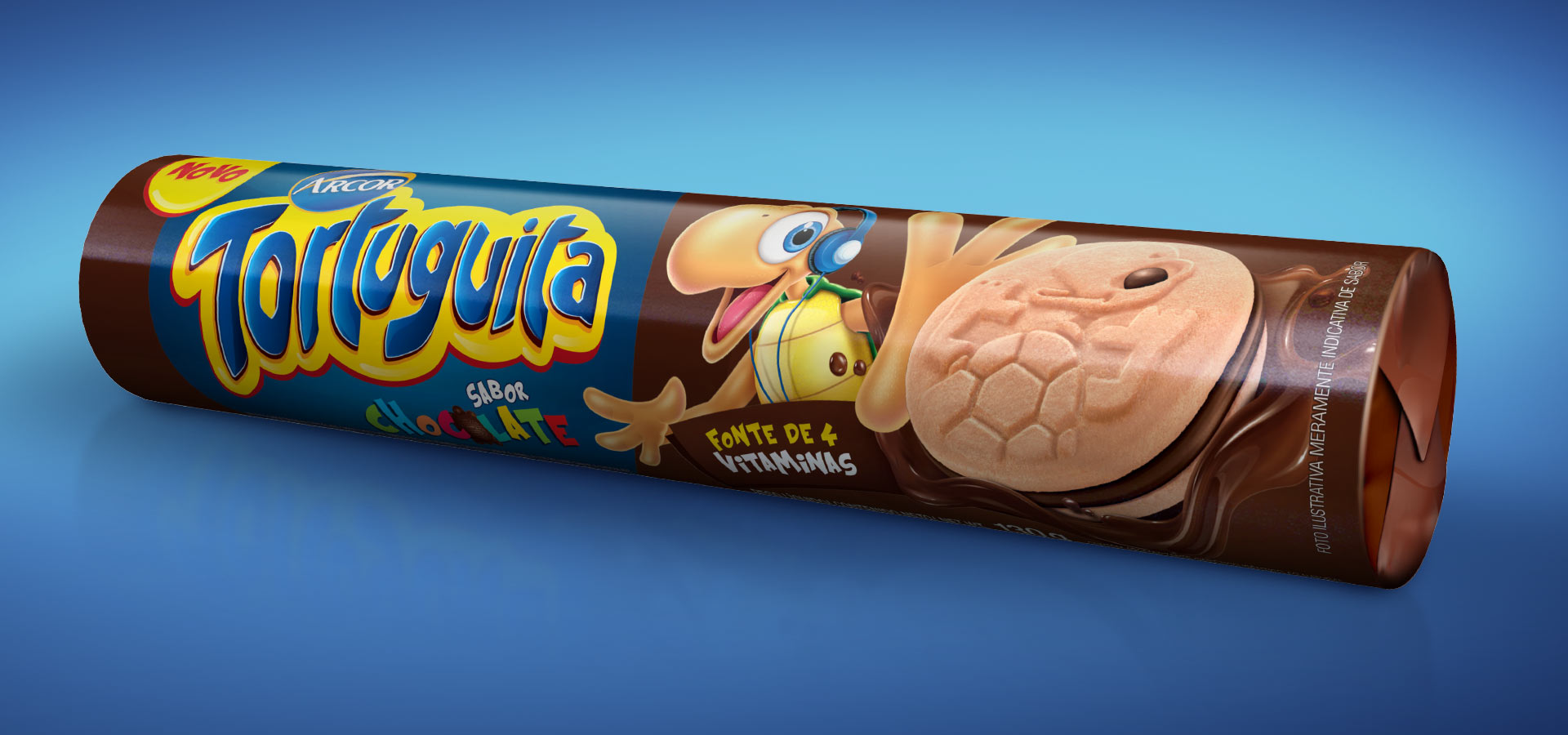 Tortuguita biscoitos recheados, embalagem sabor chocolate
