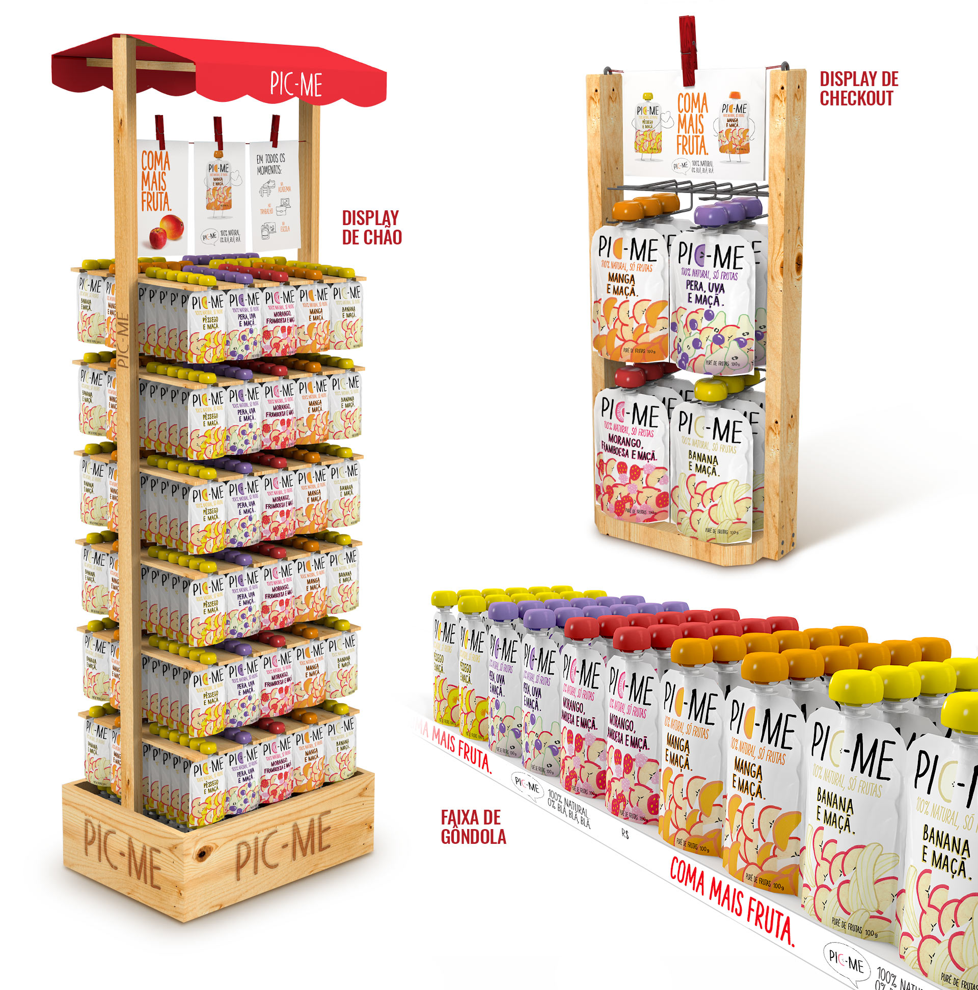 PIC-ME, display de chão, display de checkout, faixa de gôndola, 